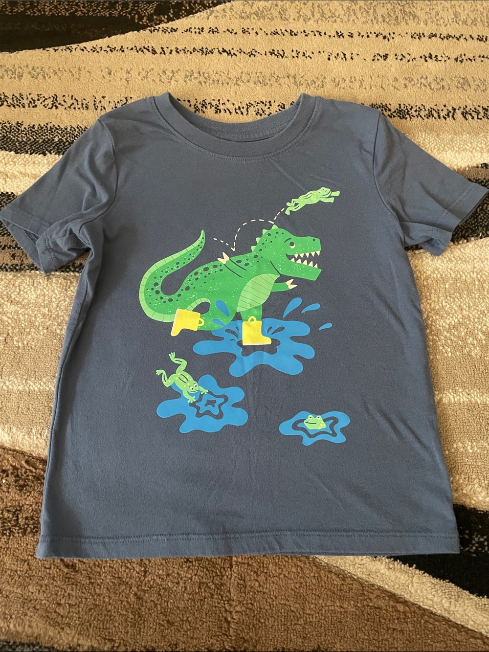 Cat & Jack Blue Kids T-Shirt with Green Dinosaur Graphic